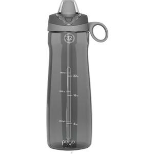 Pogo Plastic Water Bottle with Straw Lid and Carry Handle, Reusable, BPA Free, Dishwasher Safe, Perfect for Travel, School, Outdoors, and Gym | 32oz (Grey)