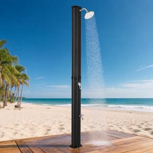 9.3 Gallon Solar Heated Outdoor Shower, 7.2FT Height, 360Rotating Rainfall + 6FT Handheld Shower + Foot Faucet, Freestanding Black Poolside Shower with Hot & Cold Water Adjustment