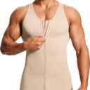 Compression Shirt Mens Shapewear Tank Top Undershirt Slimming Body Shaper Tummy Control Vest Gynecomastia with Zipper (Beige, S)