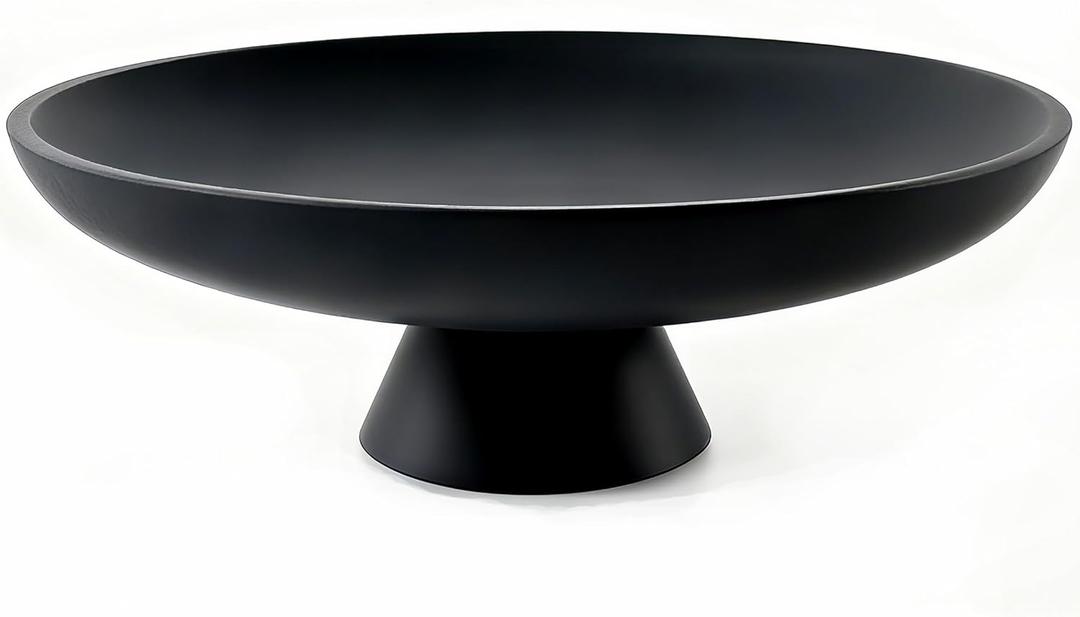 Modern Resin Pedestal Decorative Bowl, Large Fruit Bowl for Kitchen Counter, Stylish Key Bowl for Entryway Table, Matte Black