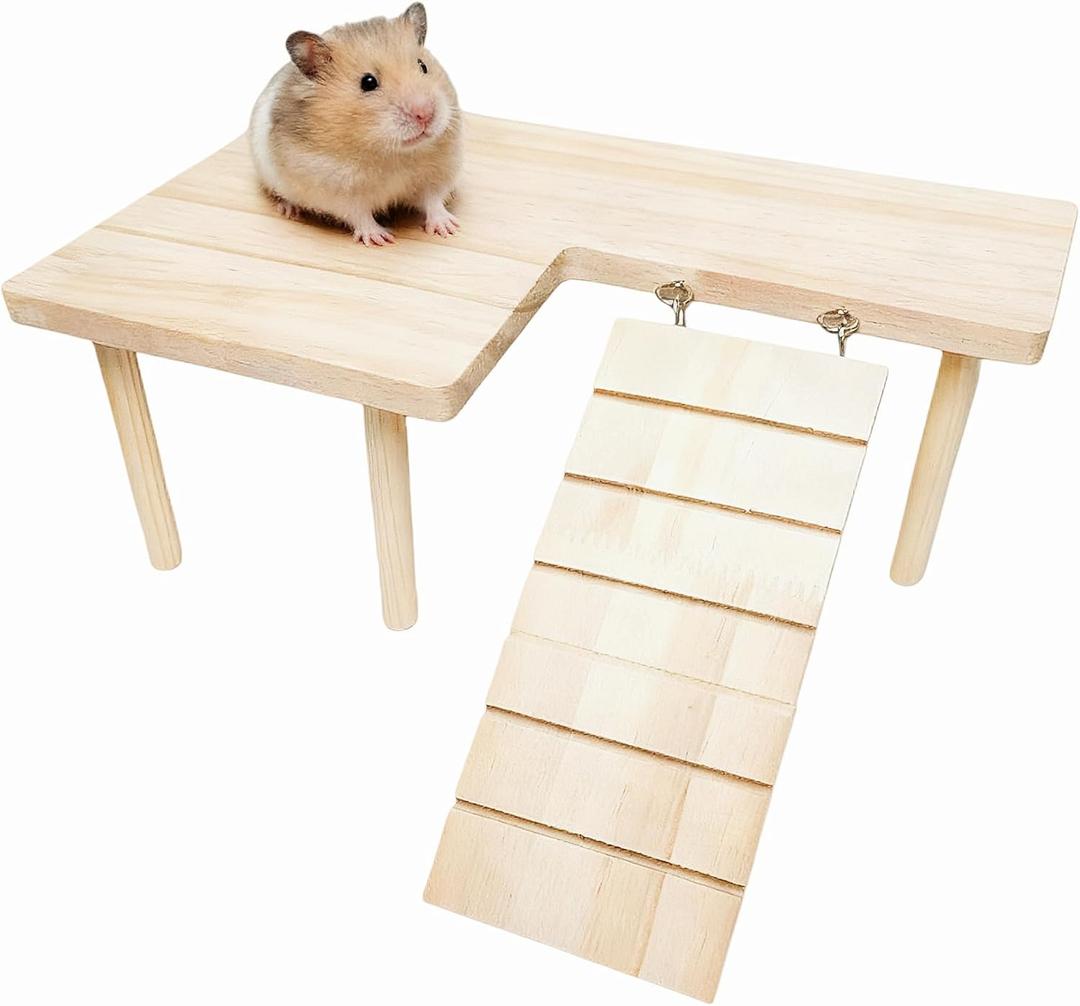 Wooden Hamster Platform for Hamster Cage Accessories Climbing Toys Dwarf Syrian Hamster Gerbil Rat Mice Degus or Other Small Pets (Rectangle)