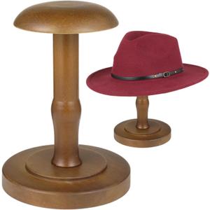 Vintage Wooden Hat Rack Stand, Vintage Rustic Brown Hat Rack Display Stand, Tabletop Cap Hats Rack Organizer with Wig Holder Display for Closet, Home Decor Display