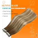 Sunny Hair Tape in Hair Extensions, 24 Inch 20Pcs 50g, Brown Balayage Blonde, Durable Tape ins for Women, Real Human Hair, Silky Straight, High Fashion