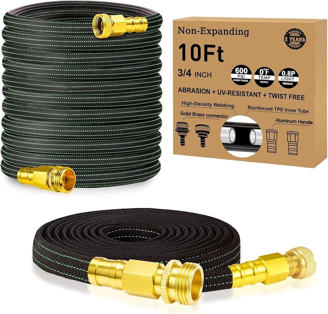 10FT Lightweight Garden Hose,Flexible Water Hose with Solid Brass Head,Kink-Free,Collapsible Hose,High Pressure Flat Water Hose for RV,Boat,Car Wash,Garden,Yard,Camper,Outdoor (Green-Black, 10 Feet)