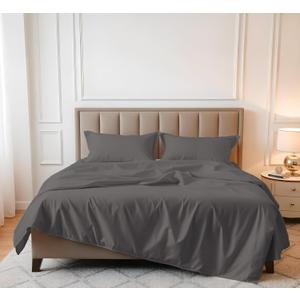 Linenwalas 1200 Thread Count American Cotton Sheets - 100% Supima Cotton Thick, Heavy, Soft Sateen Hotel Style Premium Luxury Christmas 4Pcs Sheets Set (Queen,Light Grey)