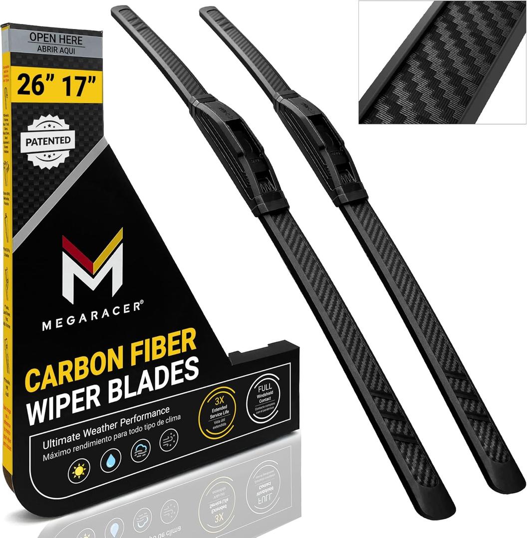 Premium Silicone Carbon Fiber Windshield Wiper Blades 26" & 17" - Patented All-Season, Quiet & Smooth Streak-Free Clean Wipe, OEM Quality, Front Automotive Replacement Wipers for Car & Truck (2 Pack)