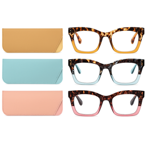 REAVEE Oversized Square Reading Glasses Oprah Style for Women, Blue Light Blocking Large Frame Computer Readers Spring Hinge 3 Pack +1,00