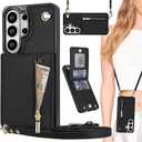 Crossbody Wallet Case for Samsung Galaxy S26 Ultra with Card Slots Holder, Women PU Leather Lanyard Strap [RFID-Blocking] Zipper Purse Cover with Kickstand for Galaxy S26 Ultra ZP Black