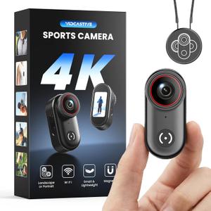 VIDCASTIVE 4K Mini Body Camera Wearable POV Action Cam with 1.47" Screen, 150-Min Battery, Magnetic & Clip Mount  Thumb-Size Sports Camera for Work, Travel, Pets and More (64 GB)