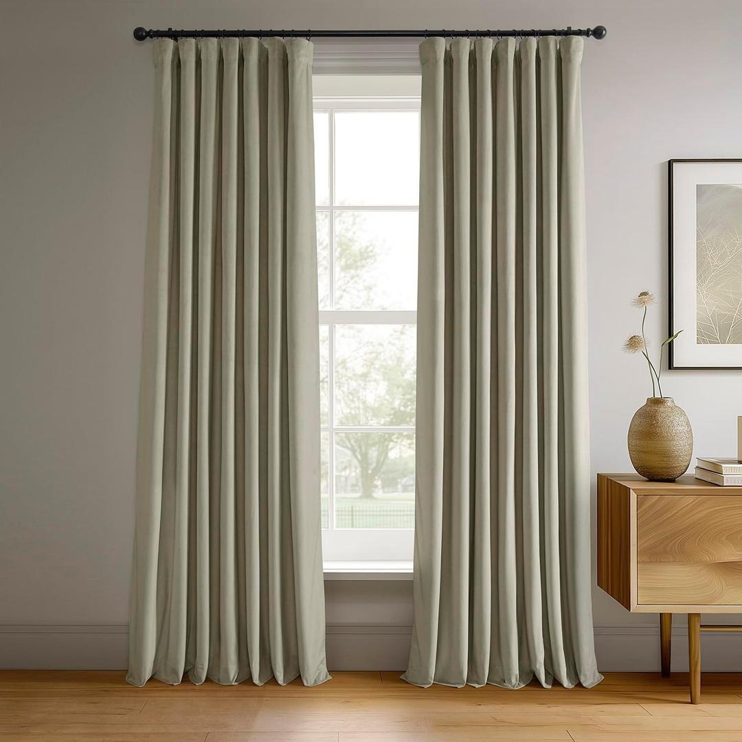 HPD Half Price Drapes Signature Velvet Thermal Blackout Curtains for Living Room 84 Inch Long (1 Panel) Rod Pocket Insulated Blackout Curtains for Bedroom Window Curtains, 50W x 84L, Cool Beige