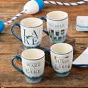 Wake at the Lake 14-Ounce JUMBO Mugs, Set of 4, Lakeside-Inspired Designs with Oars & Water Scenes, Durable Ceramic, Dishwasher & Microwave Safe, Cozy Coffee & Tea Cups for Everyday Use
