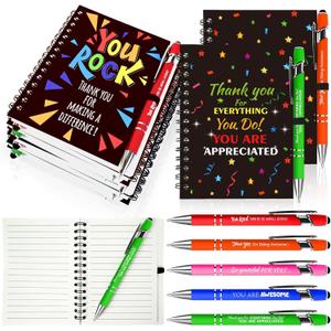 10 Sets/20 Pcs Employee Appreciation Gifts Staff Spiral Notebooks Pens Bulk Stylus Cap Team for Teachers Thank You Inspiration Coworkers Inspirational Christmas Party Supplies