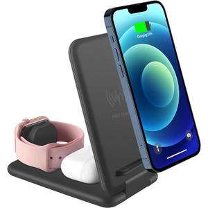elec Space Wireless Charger, 3 in 1 Qi-Certified Folding Fast Wireless Charging Station for iPhone 14/13/12/11/X/XR/Xs Max, Apple Watch Series and Airpods, Compatible with Samsung S22/S21 (Black)
