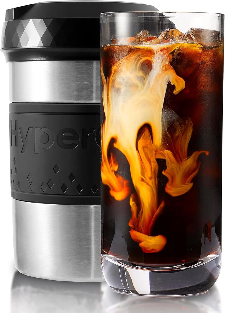 The Original but NEW Stainless-Steel HyperChiller HC2SS Patented Iced Coffee/Beverage Cooler Ready in One Minute, Reusable for Iced Tea, Wine, Spirits, Alcohol, Juice, 12.5 oz, Stainless Steel