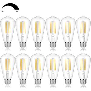Vintage LED Edison Bulbs 60 Watt Equivalent Dimmable 7W ST58 LED Filament Light Bulbs Warm White 3000K Antique Style Lighting High Brightness 800LM E26 Medium Base Clear Glass for Home Office, 12 Pack