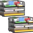 3-Tier Paper Letter Organizer Tray with Handle, Mesh Desk File Organizer for Office, Home, School - 2 Pack, Black