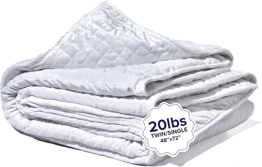 Weighted Blankets for Adults, 20lbs White (48" x 72", Twin/Single) - Heavy Comfort Cotton Blanket with Glass Beads - Ultra-Soft Premium Breathable Microfiber Duvet Cover - Machine Washable (20 lbs 48"x72" Twin/Single)