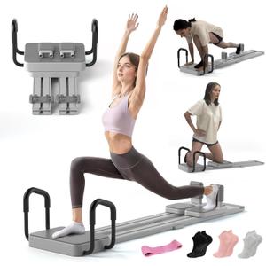 Lerpio Pilates Reformer Board with 66.9'' Extended Track, Portable Pilates Reformer Machine with 3 Pairs Yoga Sock, Quick Assembly, Pilates Ski Machine for Home Workout (Gray)