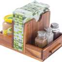Napkin Holder for Table, Wooden Napkin Holder with Salt and Pepper Shakers Caddy, Rustic Napkin Holders for Kitchen Dining Room Table Decor, Standing Wood Napkin Dispenser for Indoor & Outdoor Use