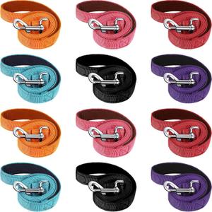 Vicenpal 12 Pcs Double Sided Reflective Dog Leash with Soft Padded Handle, Bulk Nylon Animal Leashes for Medium and Large Dogs Heavy Duty Animal Leash for Walking, Training, 6 Colors (6 ft,Cute Colors)