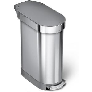 simplehuman 45 Liter / 12 Gallon Slim Hands-Free Kitchen Step Trash Can, Brushed with Plastic Lid
