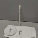 Lyrow 3 Pcs Baptism Candle Set for Boys and Girls Baptism Kit Include Baptismal Candle, Towel, Shell for Kids Christenings Favor (Silver)