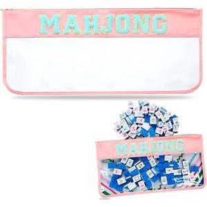 American Mahjong Tile Bag with Zipper,Empty Clear Waterproof Mahjong Bags,Mahjong Accessories and Gifts for Game Lover Gift Travel (Pink)