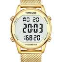 Women's Step Counter Pedometer Watch with Stainless Steel Bracelet, Stylish Design, No App, No Charging Needed for Step, Calorie, Distance, Alarm, Countdown TimerTU-2401 (Gold)