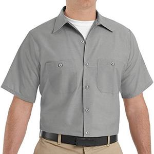 Red Kap Men's Industrial Work Shirt, Regular Fit, Short Sleeve, Light Grey, X-Large Tall