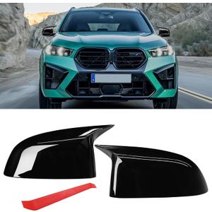 Jaronx Compatible with BMW Mirror Cover X3 G01/X4 G02/X5 G05/X7 G07 2019-2024,X6 G06 2020-2024,M Style Glossy Black Rearview Mirror Caps for BMW, Horn Clip-on Left Driver and Right Passenger