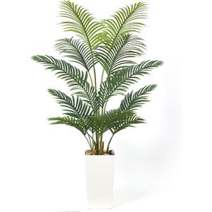 Artificial Palm Trees with Lifelike Natural Trunk, Leaves and Pebbles, 5FT Tall Fake Palm Tree with White Tall Planter, Faux Tropical Areca Floor Plant for Indoor Home Decor, Office Decor, Room Decor