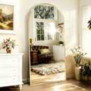 71x32" Large Arched Full Length Mirror, Gold Floor Standing Mirrors for Bedroom, Full Body Dressing Mirror with Stand, Tempered Glass Safety Wall Mirror for Living Room, Bathroom, Entryway Decor