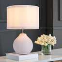 12'' White Ceramic Table Lamp, Leaf Patterned Ceramic Desk Lamp Small Bedside Lamp with Linen Shade, Mid Century Modern Nightstand Lamp for Bedroom Living Room Reading Room