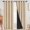 4 Pcs 100% Blackout Curtains for Bedroom,Thermal Insulated Grommet Window Drapes Room Darkening Beige Curtains for Living Room with Black Back,  7ft long 3ft Wide