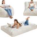 Hobestluk Bean Bag Chair Convertible Beanbag Chairs for Adults, 3 in 1 Bean Bags with Plush Chevron Cover, Adult Bean Bag Chair for Living Room, Bedroom (White, Twin)