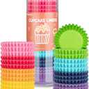 Parmedu 600pcs Paper Cupcake Liners: 1.25 Inches Mini Paper Muffin Liners, Thick & Sturdy, Oil Resistant - 8 Rainbow Colors Baking Paper Cups Cupcake Wrappers