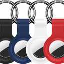 Compatible with AirTag Holder Case Keychain 4 Pack,for AirTag 2nd & 1st Generation Key Chain Ring Case Cover for Air Tag Holder GPS Tracker Air Tag 2nd gen Finders Air Tagholder for Kids,Bags,Luggages (Black/White/Blue/Red)