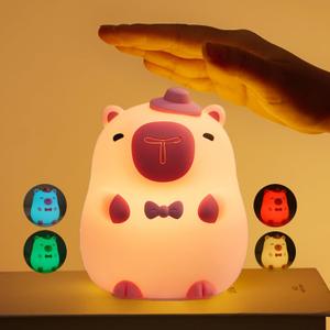 Pink Capybara Night Light for Kids, Multi-Color Changing Rechargeable Night Light for Baby Toddler Nursery, Cute Lamp Kawaii Room Decor Gift for Girls