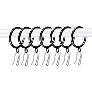 28pcs 1.5-Inch Drapery Rings Black Curtain Rings with Eyelet for Curtain Rod (Pin-on Hooks Included)
