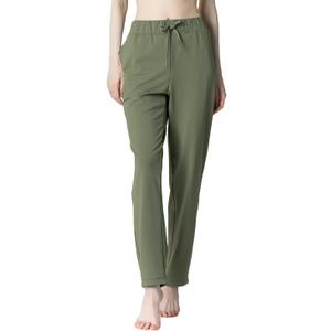 Women's Track Pants with Back Zip Pocket - 4-Way Stretch Moisture-Wicking Fabric, Multi-Pockets for Daily Wear (Green, XS)