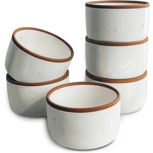 Mora Ceramic Ramekins - 6oz, Set of 6 - Small Oven Safe Baking Dishes/Cups - For Personal Pudding, Creme Brulee, Souffle, Serving Dip, Custard, Ice Cream - Single Mini Bowls - Vanilla White