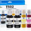 T502 Ink Refill Bottles (NotSublimation Ink) for Eco Tank ET-3760 ET-2850 ET-3850 ET-2760 ET-15000 ET-4850 ET-4760 ET-2750 ET-3750 ET-3830 Printers, Compatible Replacement for Epson T502 (5 Packs)