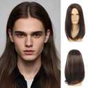 Sallcks Mens Long Brown Wig Long Straight Wig for Men Middle Part Synthetic Heat Resistant Hair Wigs for Daily Party Costume Halloween