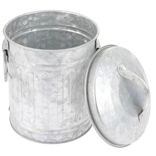 Mini Galvanized Trash Can Desktop Wastebasket Lid Sturdy Iron Material Bedside Garbage Can for Home Office