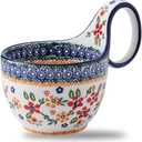 18oz Soup Bowl with Large Loop Handle, Handpainted Decorative Polish Pottery Mug Cup, Ceramic Soup bowl for Soup Cerea Pho Pasta Fruits Stew Ice cream Dishwasher Microwave Oven Safe
