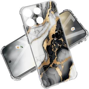 for Motorola Moto G 2026 Case 5G G Play 2025 Marble and Flowers Slim Anti-Drop Shockproof Protective Soft Shockproof Clear Phone Protective Covers 6.7 Inch (Black White Gold)