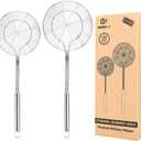 Pack of 2 Large Spider Strainer, Stainless Steel Skimmer Basket,Kitchen Ladle Strainers,Mesh Spoons with Long Handle, Cooking Tools for Frying, Boiling Noodles, Dumplings, Pasta