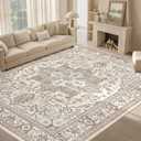 ESEOE Washable 8x10 Area Rugs: Soft Large Vintage Low Pile Carpet Neutral Farmhouse Non-Slip Stain Resistant Indoor Rug for Living Room Bedroom Dining Room Dorm Office Home Decor(Beige Brown,8'x10')