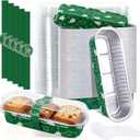 FYSUIMU 100 Pcs Christmas Mini Loaf Pans with Lids and Forks 6.6 x 2.6 x 1.2 Cake Pans Green Xmas Tree Rectangular Aluminum Foil Baking Pan for Muffin Ramekins Party Picnic Supplies
