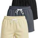 3 Pack Women's Fleece Shorts Lounge Sweat Athletic Casual with Pockets Gym | Everyday Wear, Casual, Sleep, Gym, Walking, Drawstring, Elastic Waist, Running, Yoga, Basketball; Ultra Soft, Warm & Cozy (L)
